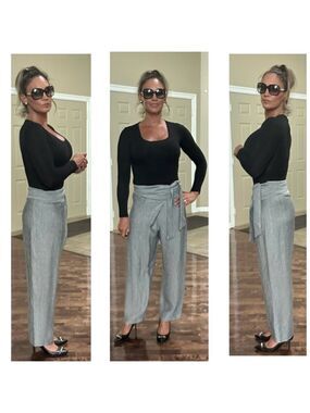 Zara gray silver wrap sarong pants ankle length flowy classy chic Sz S NWOT